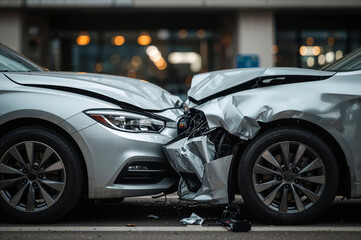 Traffic Accident with Damaged Cars in Urban Street for Car Insurance and Accident Recovery