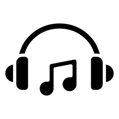 Music Therapy - Glyph Black Fill Silhouette Style Icon - Headphones with a music note, representing audio relaxation or motivation