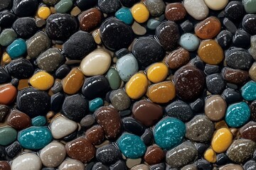 Black, orange and teal colored pebbles for background and wallpaper