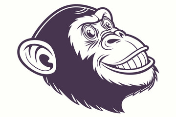 Cheerful chimpanzee head smiles, showcasing expressive eyes and a positive disposition
