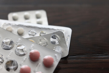 packages of medicines and pills, medical background