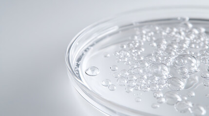 Clear Bubbles in a Petri Dish on a White Background