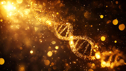 Golden DNA Helix with Sparkling Particles