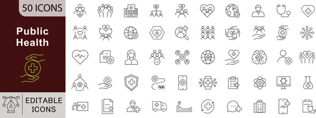 Public Health Line Icons Set: Healthcare, Medicine, Protection & Wellness Vector Collection. Editable Stroke 