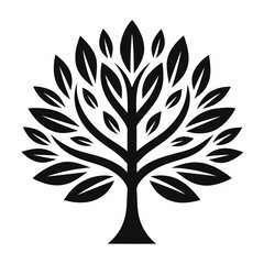 Tree with leaves isolated on white background in a minimalist style