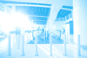 blue blurred light white background at the airport, abstract backdrop