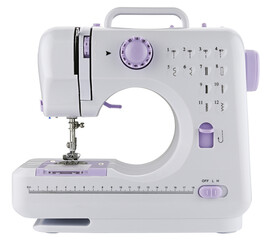 Modern white sewing machine isolated on a transparent background. Full depth of field. PNG.