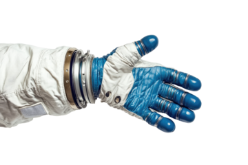 Close-up of an astronaut's gloved hand, reaching out