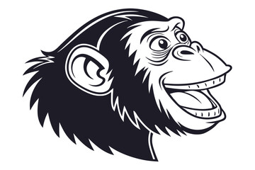 Monochrome art depicts a smiling chimpanzee with striking stylized fur and facial features