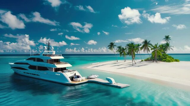 Luxury yacht at tropical island destination