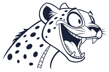 Outlined cartoon cheetah roars fiercely with a comical expression on its face
