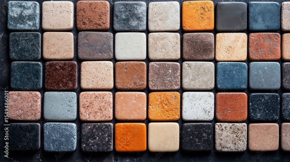 Poster an artistic mosaic of multicolored square tiles creates a visually compelling pattern, enhancing atm