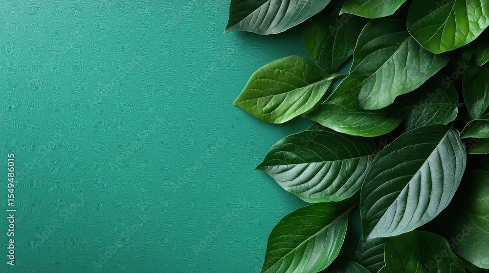 Aufkleber this image features an array of diverse green leaves arranged gracefully on a solid color background
