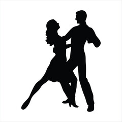 Elegant Couple Dancing Silhouette - Latin Ballroom Dance Vector