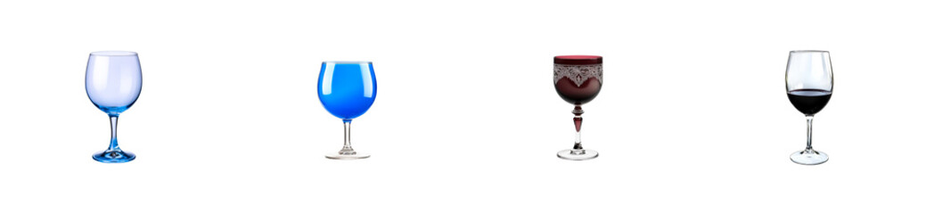 Elegant glassware arrangement with colored liquid, cut out transparent