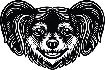 Stylish black and white emblem shows the head of a friendly golden retriever