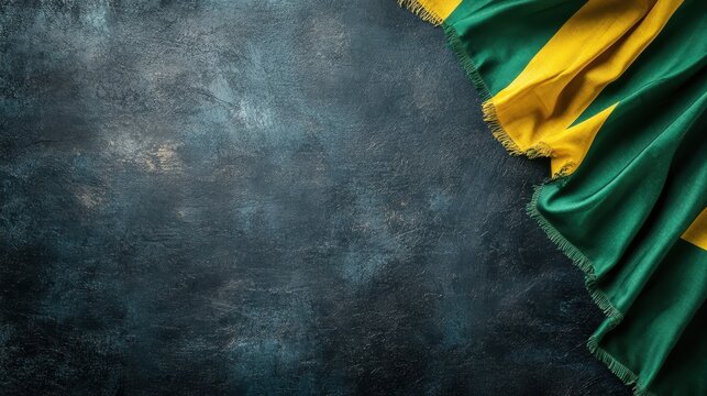 An artistic display of a green and yellow flag draping over a textured background, symbolizing identity and culture, ideal for projects related to heritage or national pride.