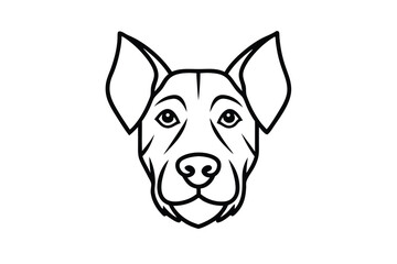 Detailed cartoon style Australian Cattle Dog head showcases vivid red eyes and sharp ears