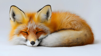 Serene Slumber of a Red Fox: A close-up shot showcases the tranquility of a red fox, nestled peacefully with its eyes closed, offering a captivating glimpse into the animal's serene slumber.