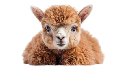 Adorable Alpaca Crias: A charming light brown alpaca cria rests comfortably, its soft fur and endearing gaze capturing hearts.