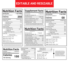The template of Nutrition facts, supplement facts, nutrition label, nutrition list.