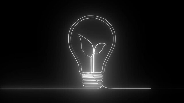 Glowing one line art idea inside light bulb icon. Electric light bulb shying animation.
