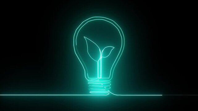Glowing one line art idea inside light bulb icon. Electric light bulb shying animation.