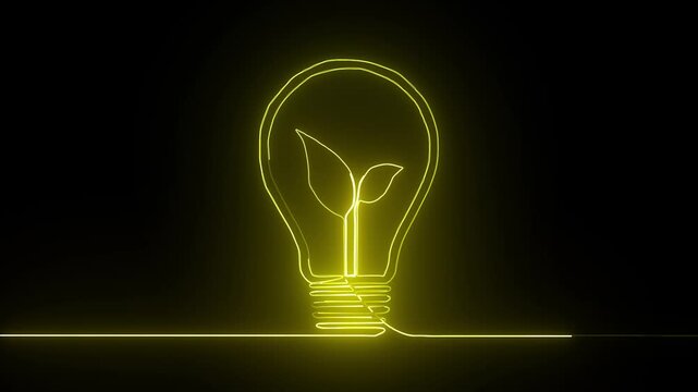 Glowing one line art idea inside light bulb icon. Electric light bulb shying animation.