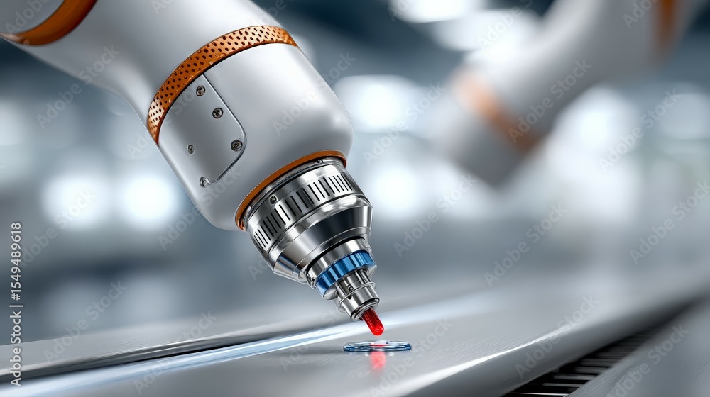 Aufkleber robotic precision: a close-up shot captures the robotic arm at work, meticulously performing a delic