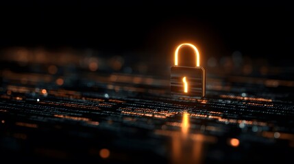 Glowing padlock icon on dark background with abstract data streams