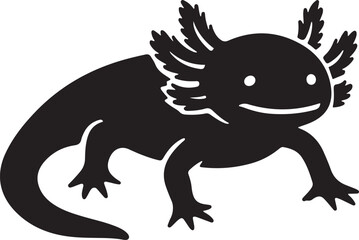 Axolotl silhouette cute black and white design, Friendly amphibian in bold outline