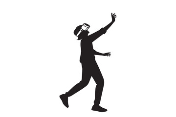 Virtual Reality Silhouette Vector – Person with VR Headset in Futuristic Digital Space