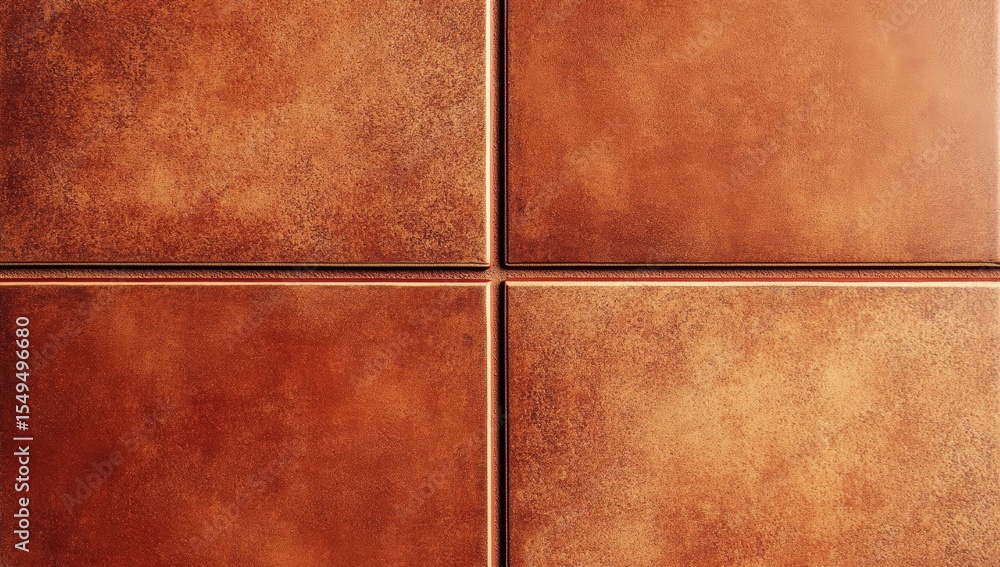 Poster four rust-colored textured tiles arranged in a grid with visible grout lines, showcasing a warm and 