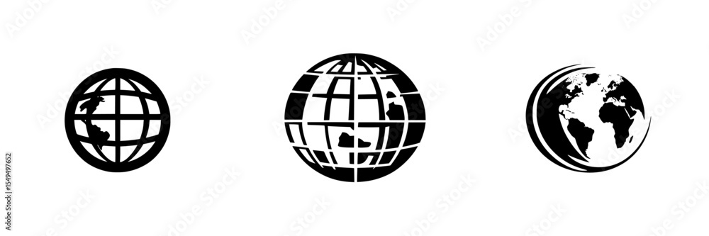 Poster black globe icons representing diverse world concepts and global connectivity in minimalist design