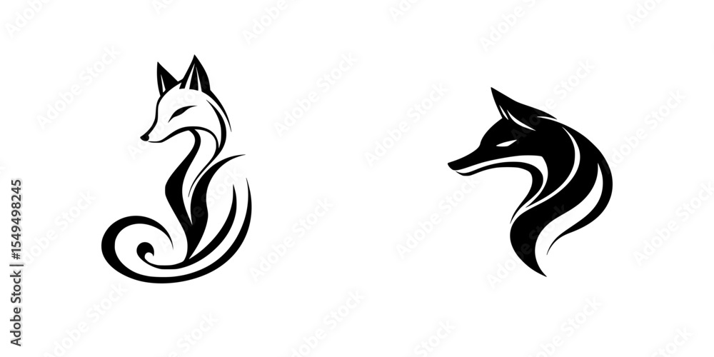 Poster stylized black fox icons displaying elegant shapes and fluid lines, ideal for modern design applicat