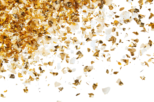 Golden flakes scattered on black background