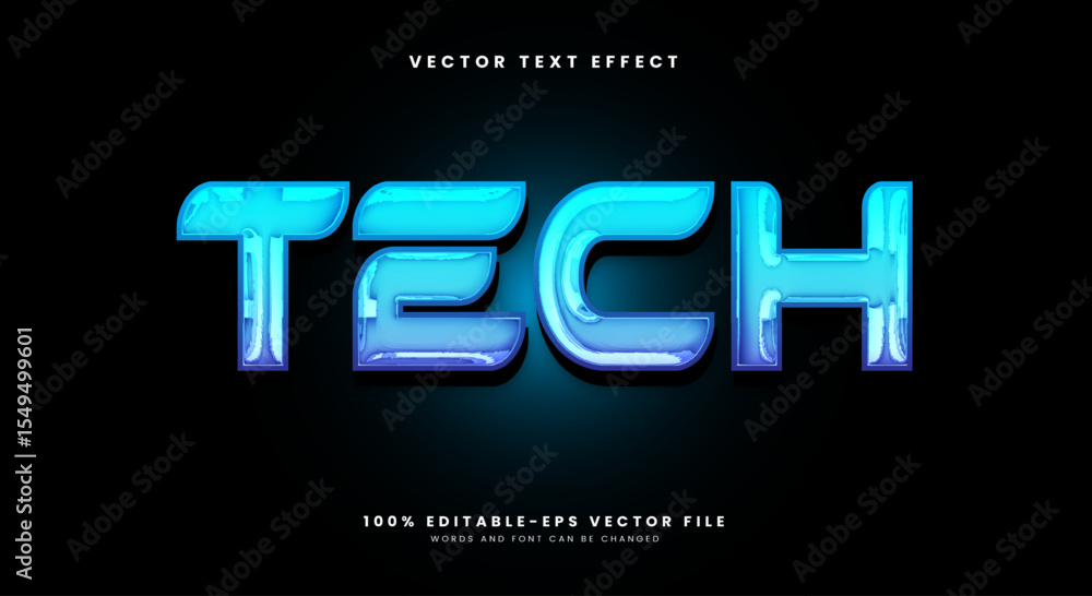 Poster tech chrome style 3d editable text effect template suitable for modern gradient color