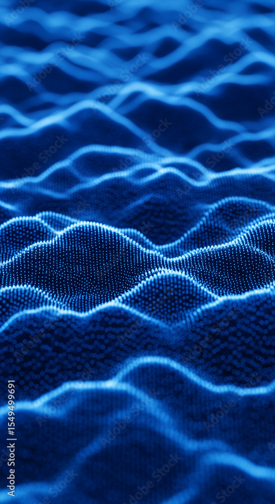 Poster abstract blue wave texture composed of tiny dots, creating a dynamic and flowing visual, symbolizing