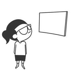 glasses girl looking at blank board cartoon