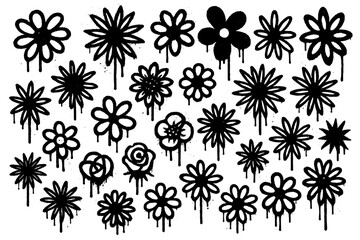 Graffiti Flower Icons – Black Spray Paint Botanical Symbols Set