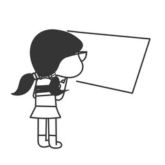 glasses girl looking at blank board cartoon