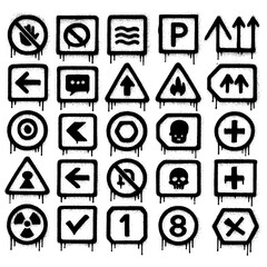 Graffiti Symbol Icons – Unique Black Spray Paint Signs on Transparent Background