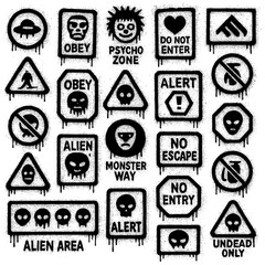 Obraz premium Graffiti Symbol Icons – Unique Black Spray Paint Signs on Transparent Background