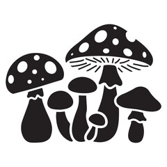 Silhouette Vector of Wild Mushrooms with Spotted Caps Black Fungi Collection