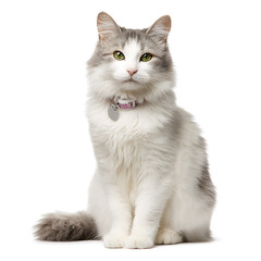 Obraz premium White and gray cat with collar 