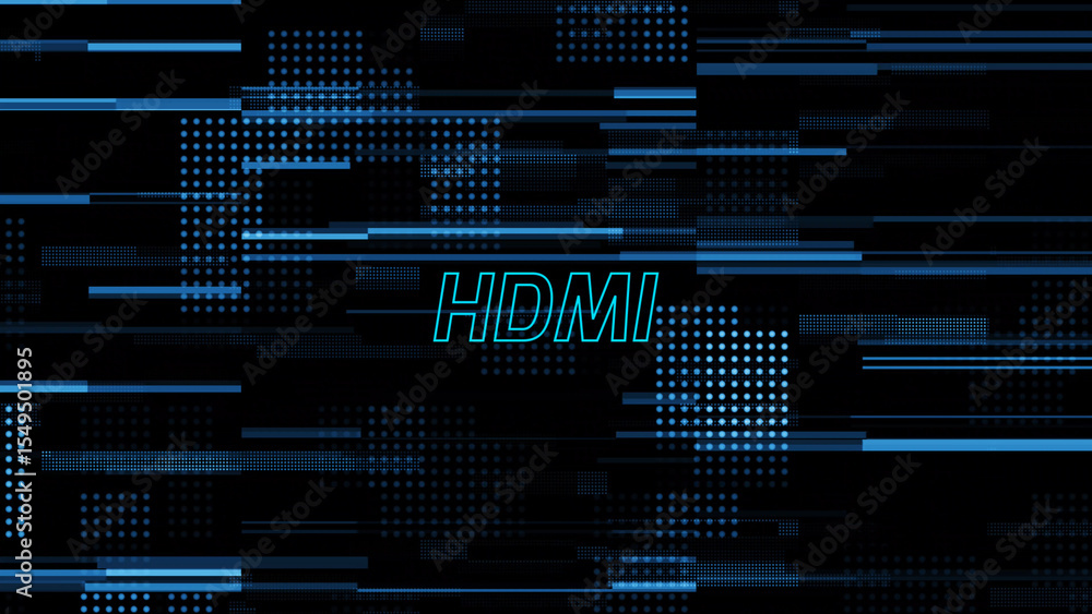 Poster abstract hdmi technology background with blue lines and dots on a black backdrop this image