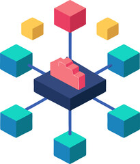 Obraz premium Colorful geometric cube building blocks on a white background, perfect for illustrating concepts of business, construction, or puzzle design