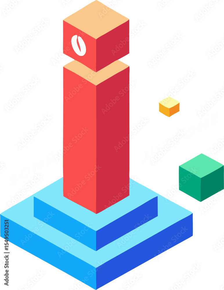 Poster a 3d render of a red business box, sometimes with an arrow or usa symbol, illustrating concepts of f