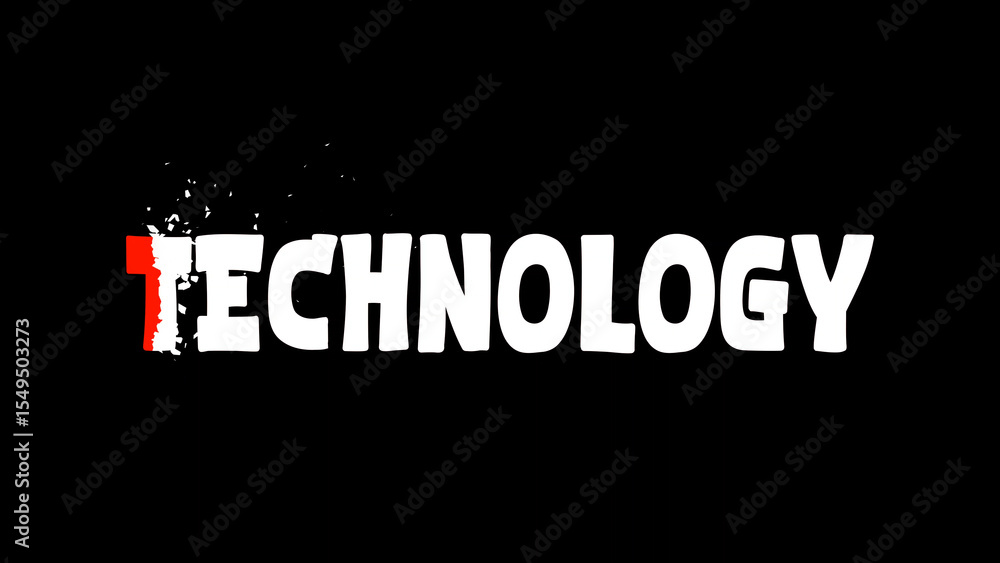 Fototapete bold white technology text with red highlight and fragmentation effect on a black background the