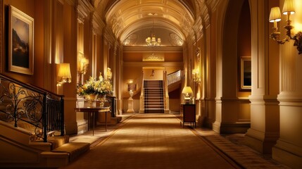 Luxurious, golden hallway with ornate details